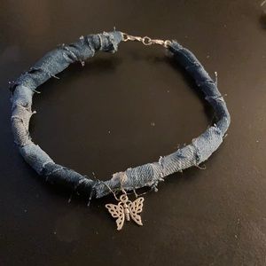 Denim patchwork choker necklace